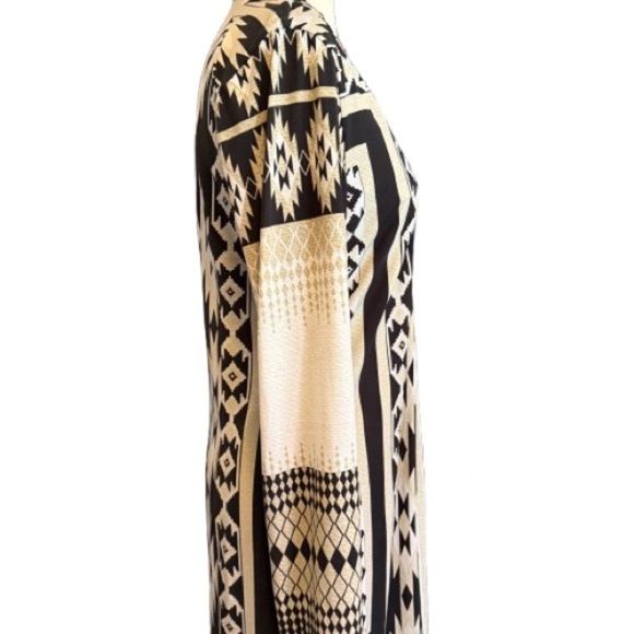 Hale Bob 6THB6088 Taupe and Black Midi Dress Southwestern Aztec Print Dress M - Picture 3 of 7